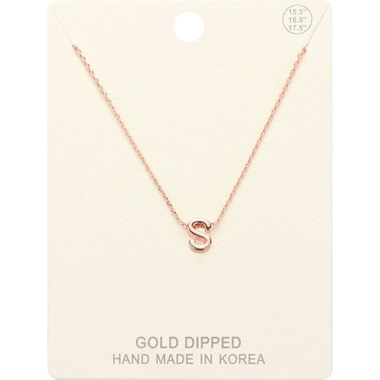 Madeline Love Rose Gold -S- Gold Dipped Initial Monogram Metal Pendant Necklace - Necklaces