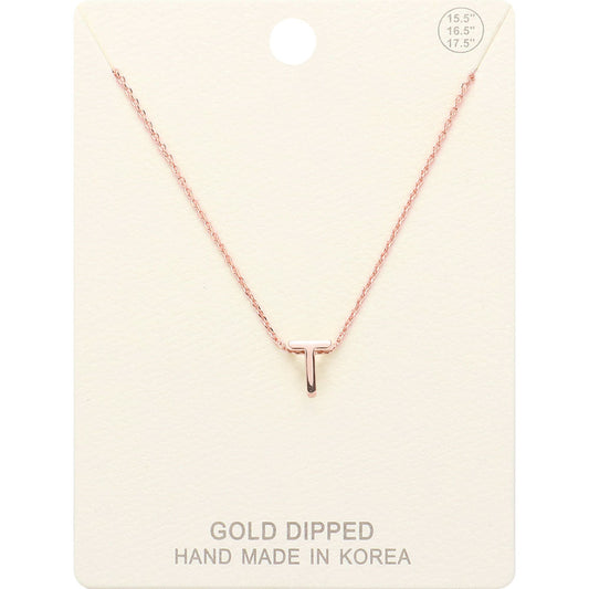 Madeline Love Rose Gold -T- Gold Dipped Initial Monogram Metal Pendant Necklace - Necklaces