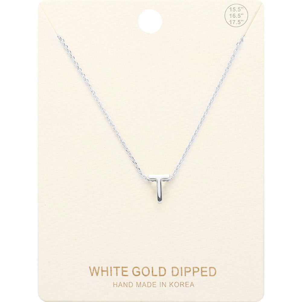 Madeline Love Rhodium -T- White Gold Dipped Initial Monogram Metal Pendant Necklace - Necklaces
