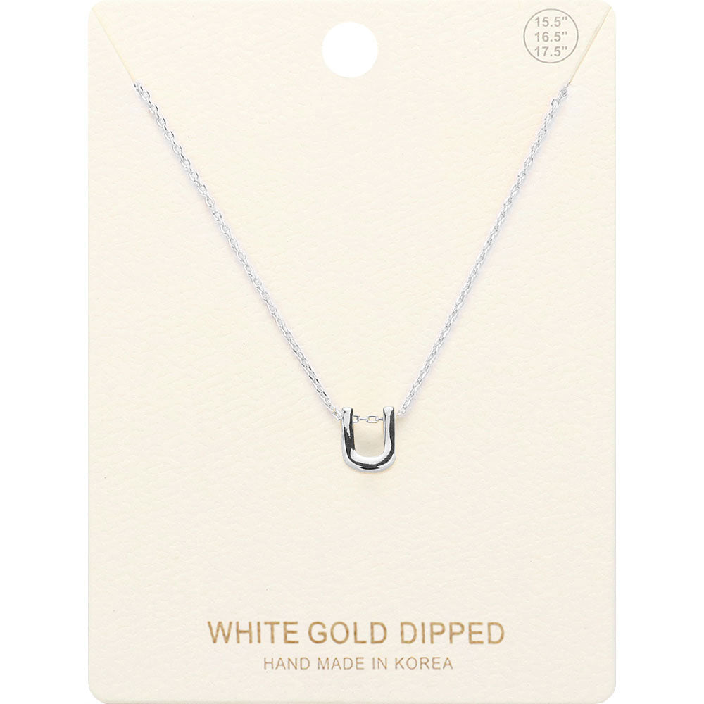 Madeline Love Rhodium -U- White Gold Dipped Initial Monogram Metal Pendant Necklace - Necklaces