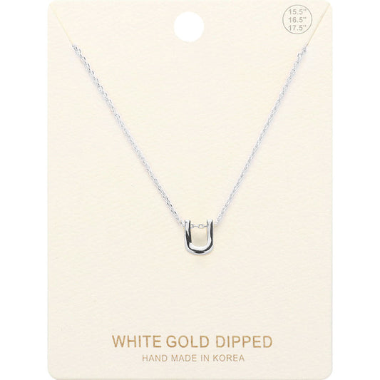 Madeline Love Rhodium -U- White Gold Dipped Initial Monogram Metal Pendant Necklace - Necklaces