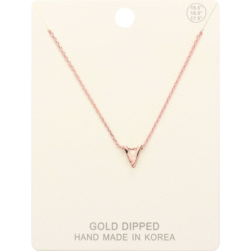 Madeline Love Rose Gold -V- Gold Dipped Initial Monogram Metal Pendant Necklace - Necklaces