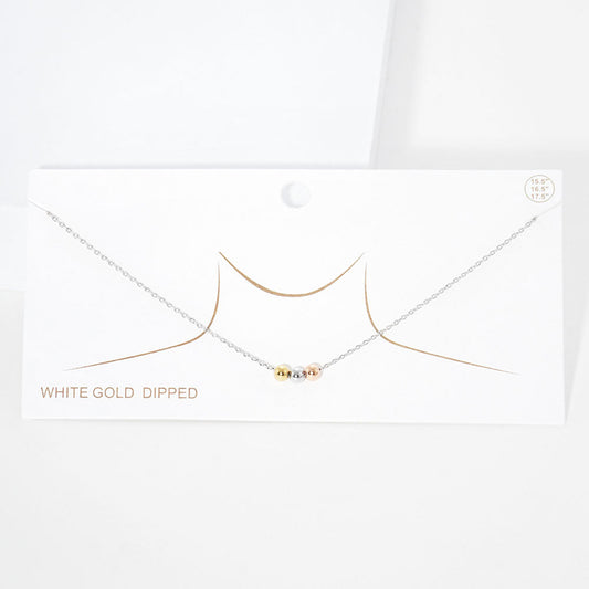 Madeline Love Rhodium White Gold Dipped Tiny Triple Metal Ball Pendant Necklace - Necklaces