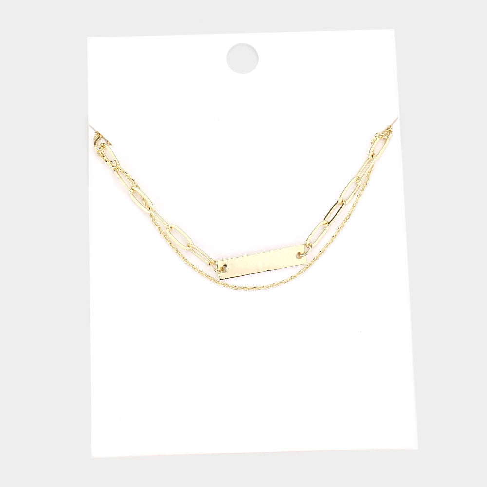 Madeline Love Gold Brass Metal Bar Pendant Double Layered Necklace - Necklaces