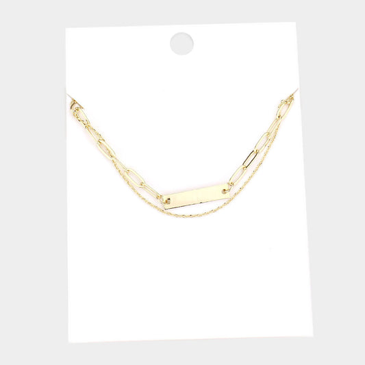 Madeline Love Gold Brass Metal Bar Pendant Double Layered Necklace - Necklaces