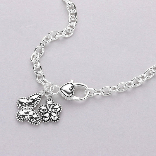 Madeline Love Antique Silver Antique Metal Butterfly Flower Pendant Necklace - Necklaces