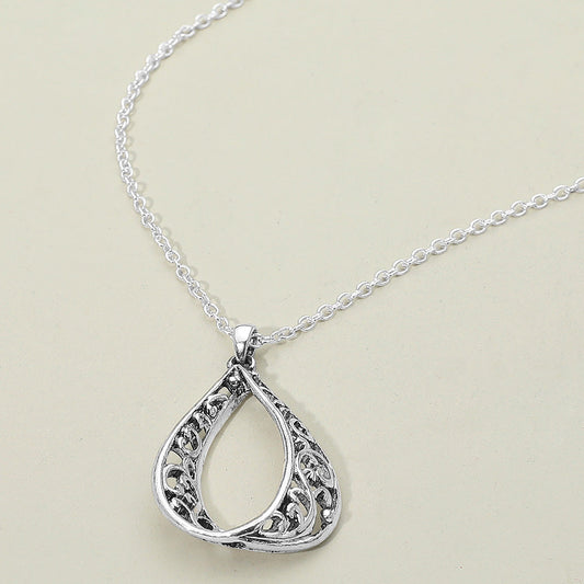Madeline Love Antique Silver Antique Metal Filigree Ornate Open Teardrop Pendant Necklace - Necklaces