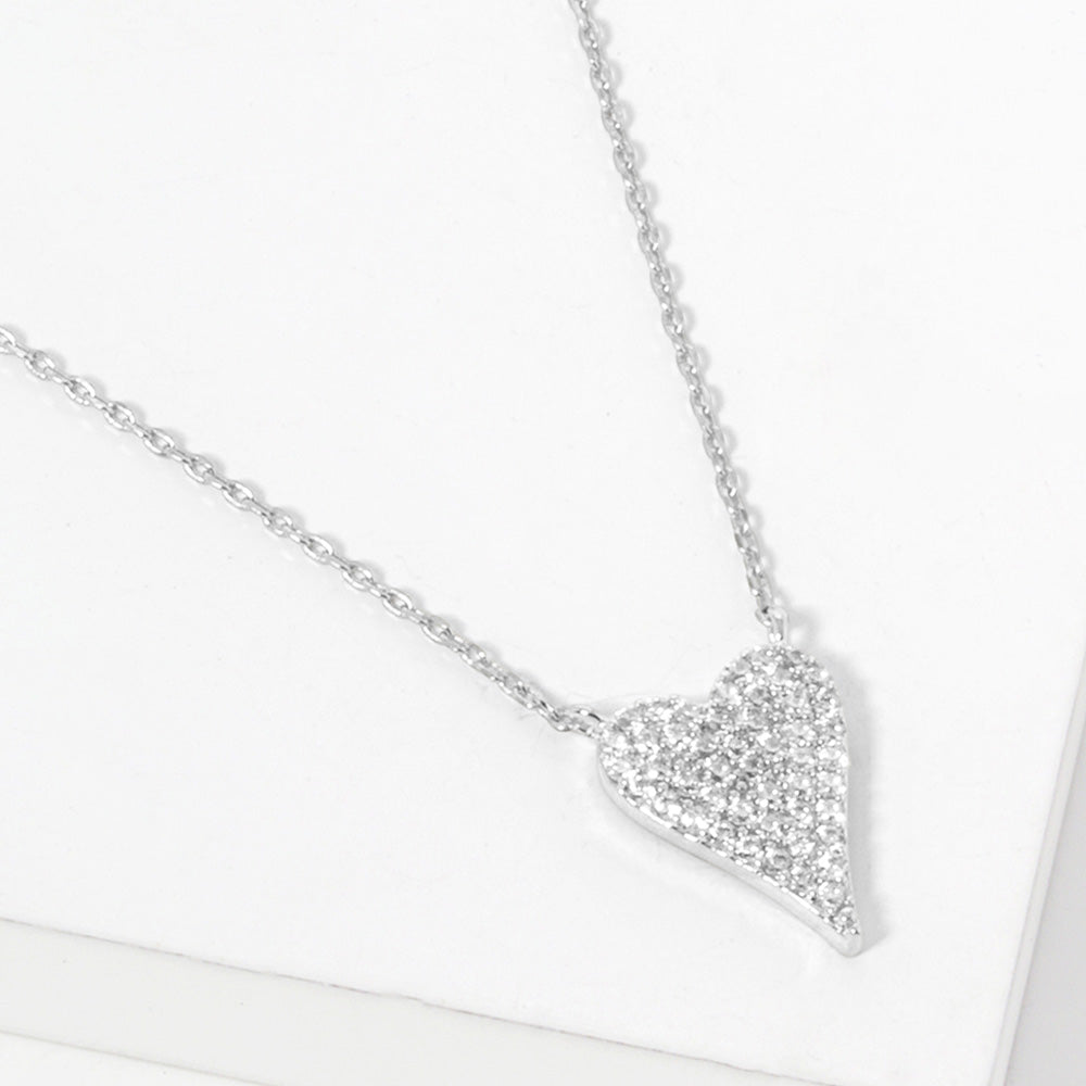 Madeline Love Clear, Rhodium White Gold Dipped CZ Stone Paved Heart Pendant Necklace - Jewelry