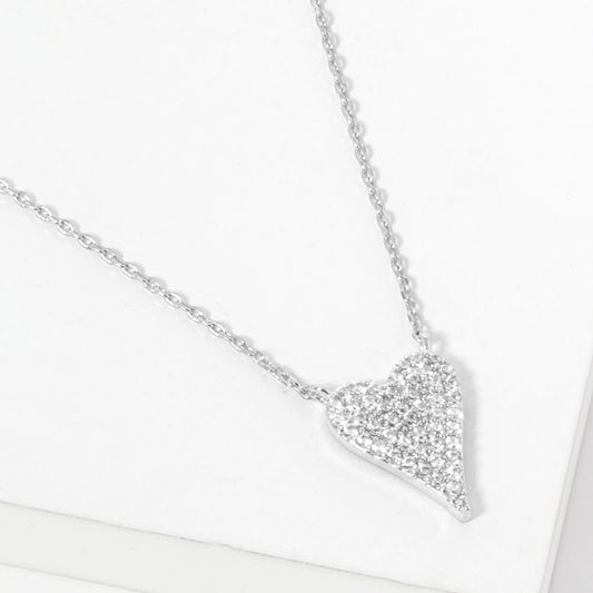 Madeline Love Clear, Rhodium White Gold Dipped CZ Stone Paved Heart Pendant Necklace - Jewelry