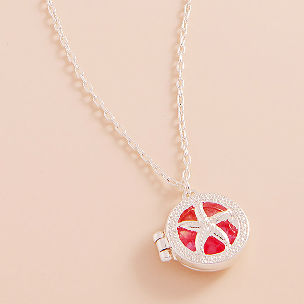 Pink Enamel Starfish Locket Pendant Necklace