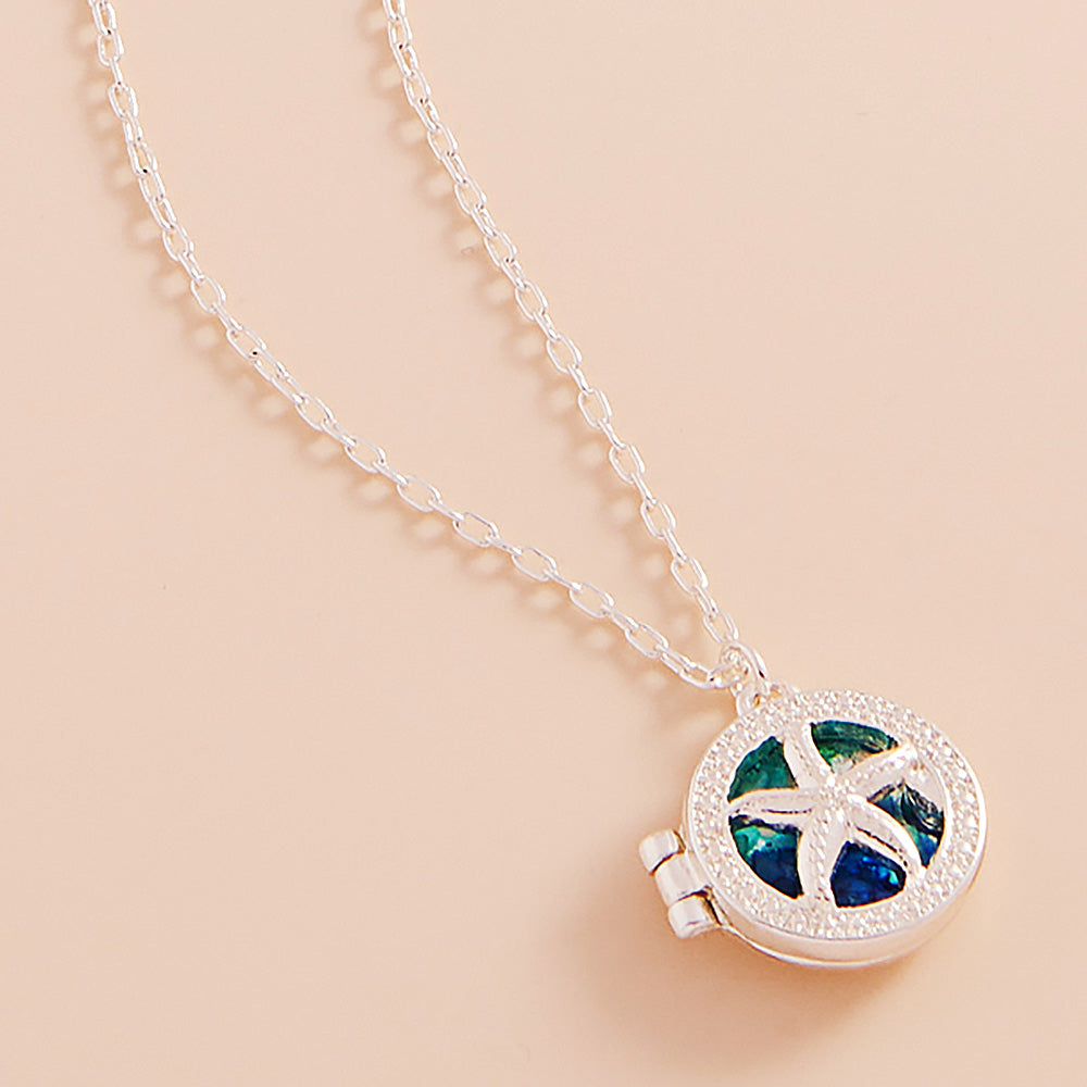 Blue, Turquoise Enamel Starfish Locket Pendant Necklace