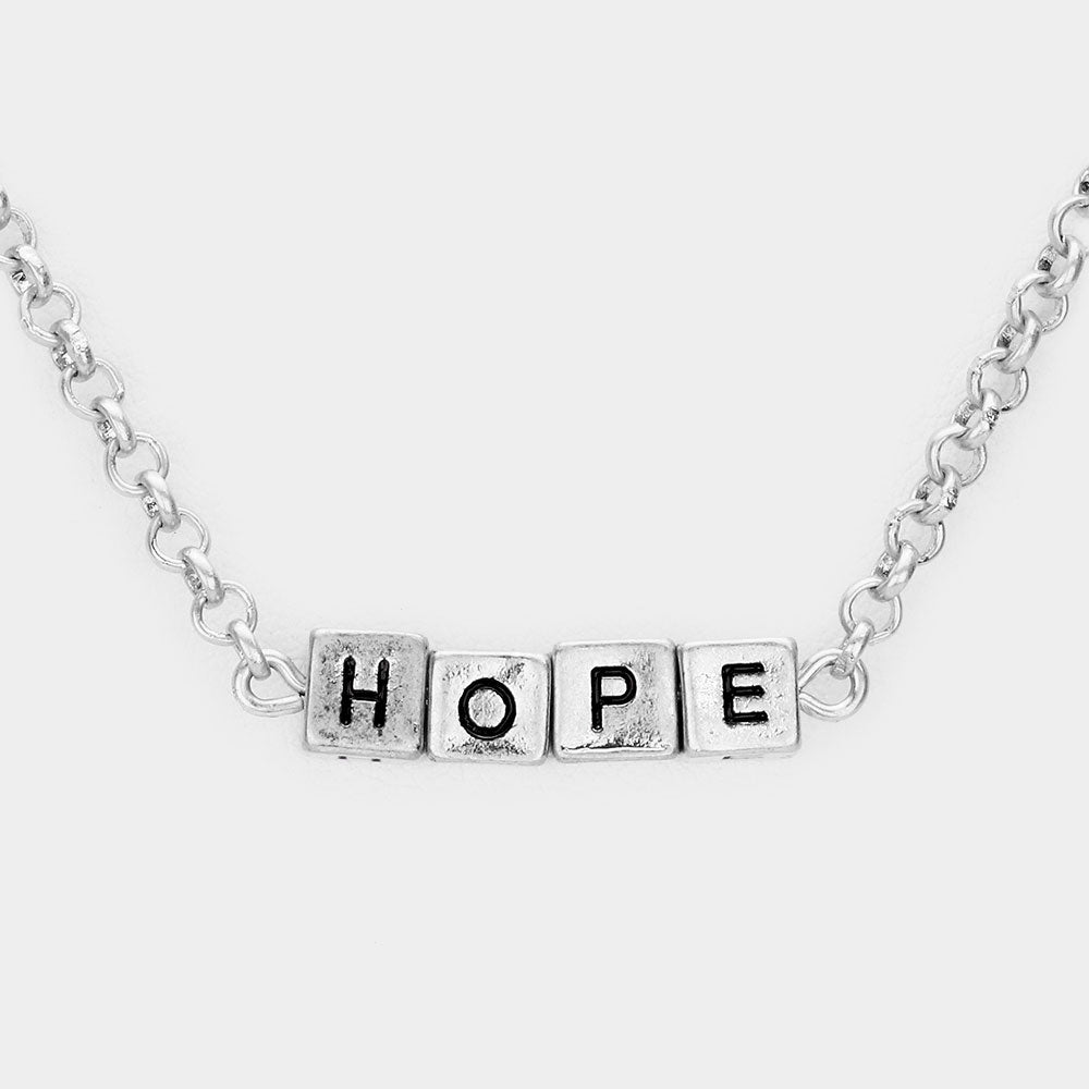 Madeline Love Rhodium HOPE Metal Cube Pendant Necklace - Necklaces