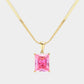 Madeline Love Gold, Pink 18K Gold Dipped Stainless Steel CZ Rectangle Pendant Necklace - Hair Accessories