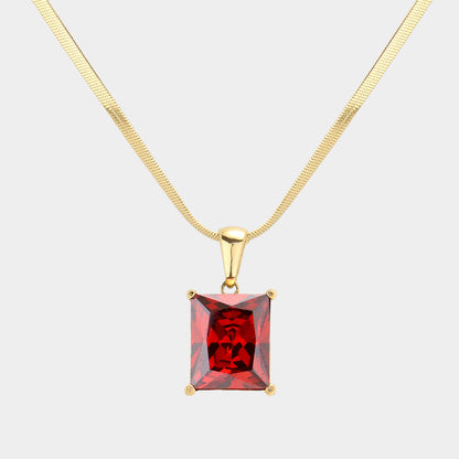 Madeline Love Gold, Red 18K Gold Dipped Stainless Steel CZ Rectangle Pendant Necklace - Hair Accessories
