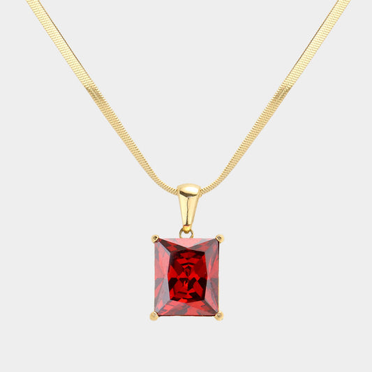 Madeline Love Gold, Red 18K Gold Dipped Stainless Steel CZ Rectangle Pendant Necklace - Hair Accessories