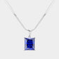 Madeline Love Blue, Rhodium Stainless Steel CZ Rectangle Pendant Necklace - Hair Accessories