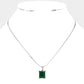 Madeline Love Green, Rhodium Stainless Steel CZ Rectangle Pendant Necklace - Hair Accessories - desc