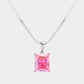 Madeline Love Pink, Rhodium Stainless Steel CZ Rectangle Pendant Necklace - Hair Accessories