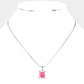 Madeline Love Pink, Rhodium Stainless Steel CZ Rectangle Pendant Necklace - Hair Accessories - desc