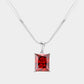 Madeline Love Red, Rhodium Stainless Steel CZ Rectangle Pendant Necklace - Hair Accessories