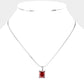 Madeline Love Red, Rhodium Stainless Steel CZ Rectangle Pendant Necklace - Hair Accessories - desc