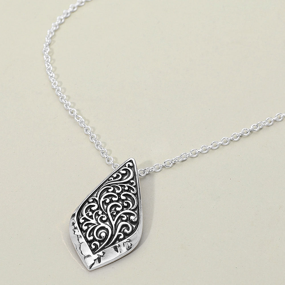 Madeline Love Antique Silver Two Tone Metal Intricate Artisan Leaf Pendant Necklace - Necklaces