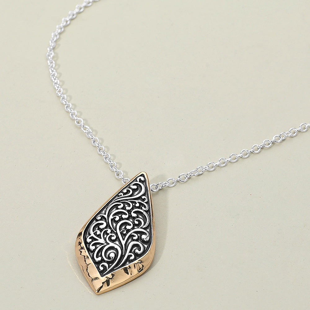 Madeline Love Two Tone Two Tone Metal Intricate Artisan Leaf Pendant Necklace - Necklaces
