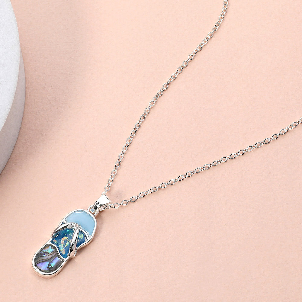 Madeline Love AB, Blue, Silver Abalone Sea Glass Flip Flop Pendant Necklace - Jewelry