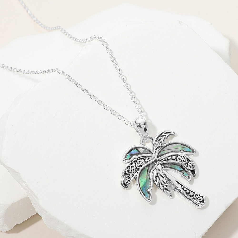 Madeline Love Abalone, Antique Silver Antique Metal Abalone Pointed Palm Tree Pendant Necklace - Jewelry