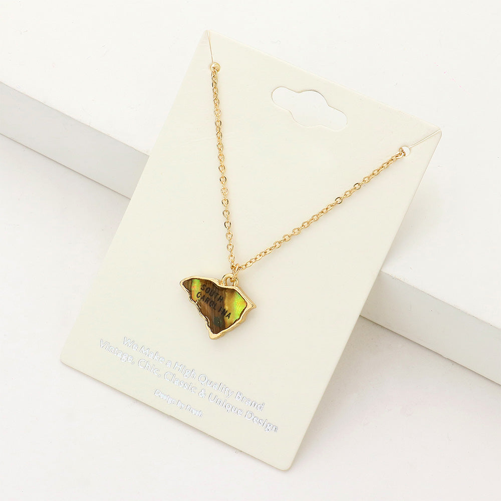 Madeline Love Abalone, Gold South Carolina State Map Abalone Pendant Necklace - Necklaces