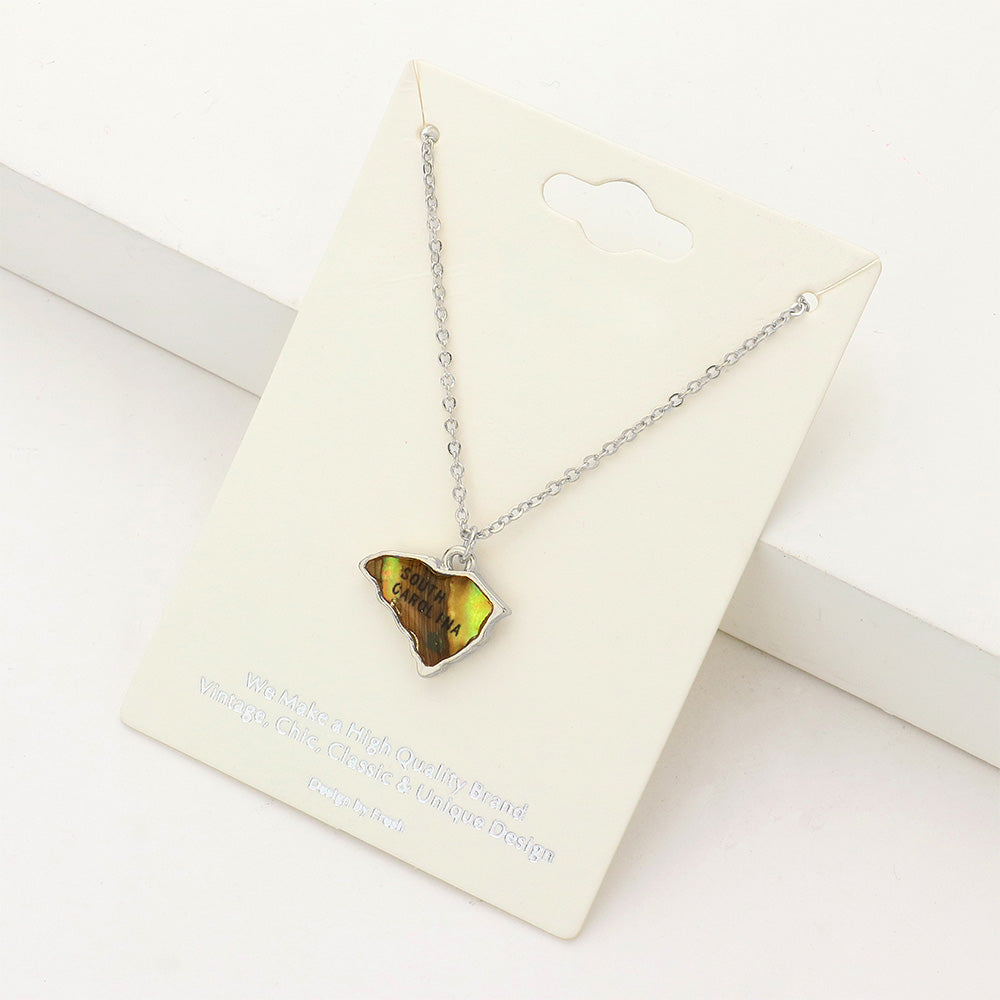 Madeline Love Abalone, Rhodium South Carolina State Map Abalone Pendant Necklace - Necklaces