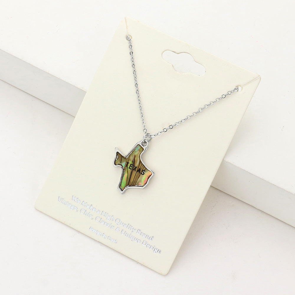 Madeline Love Abalone, Rhodium Texas State Map Abalone Pendant Necklace - Necklaces