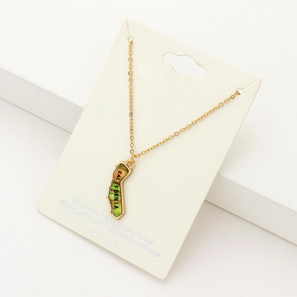 Madeline Love Abalone, Gold California State Map Abalone Pendant Necklace - Necklaces