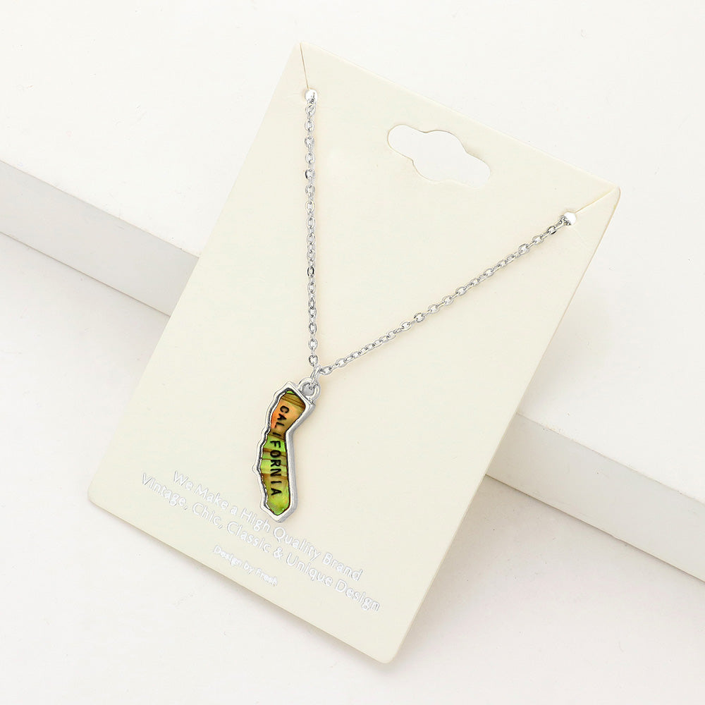 Madeline Love Abalone, Rhodium California State Map Abalone Pendant Necklace - Necklaces