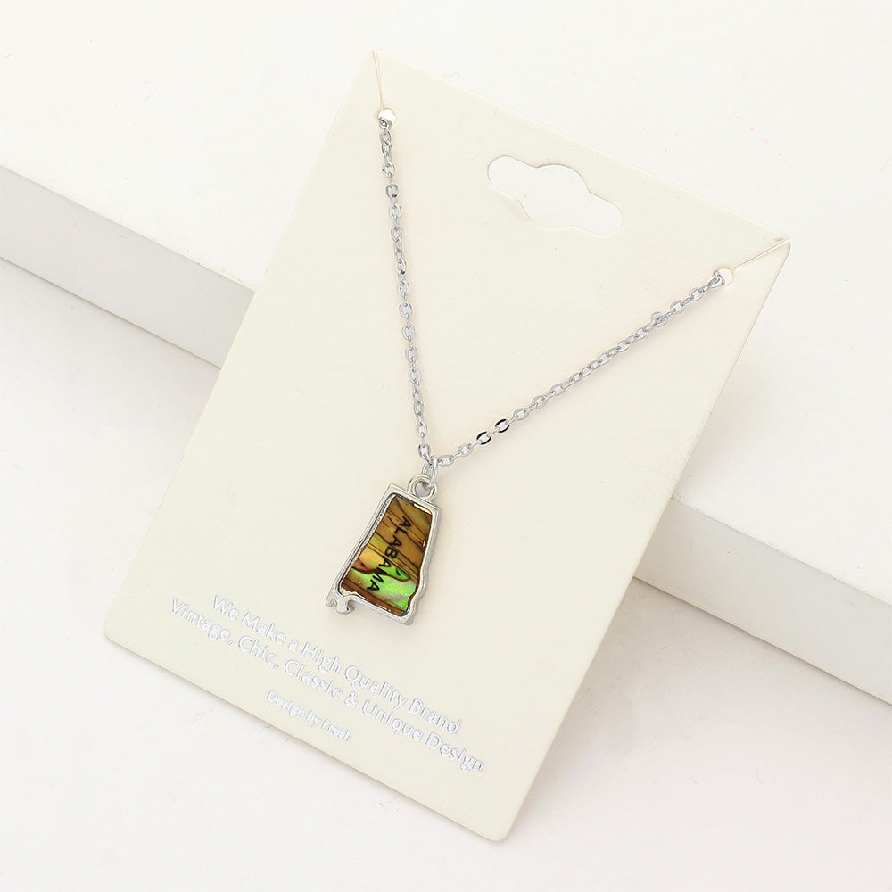 Madeline Love Abalone, Rhodium Alabama State Map Abalone Pendant Necklace - Necklaces