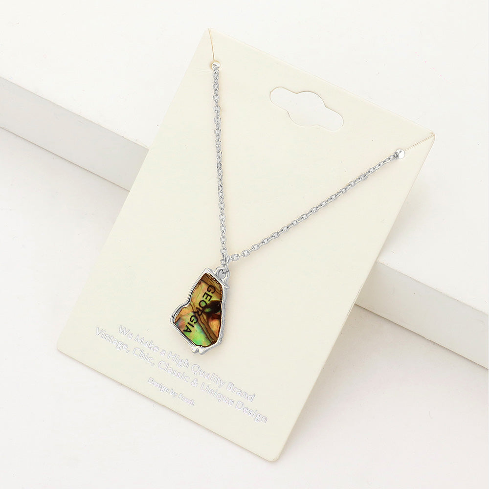 Madeline Love Abalone, Rhodium Georgia State Map Abalone Pendant Necklace - Necklaces