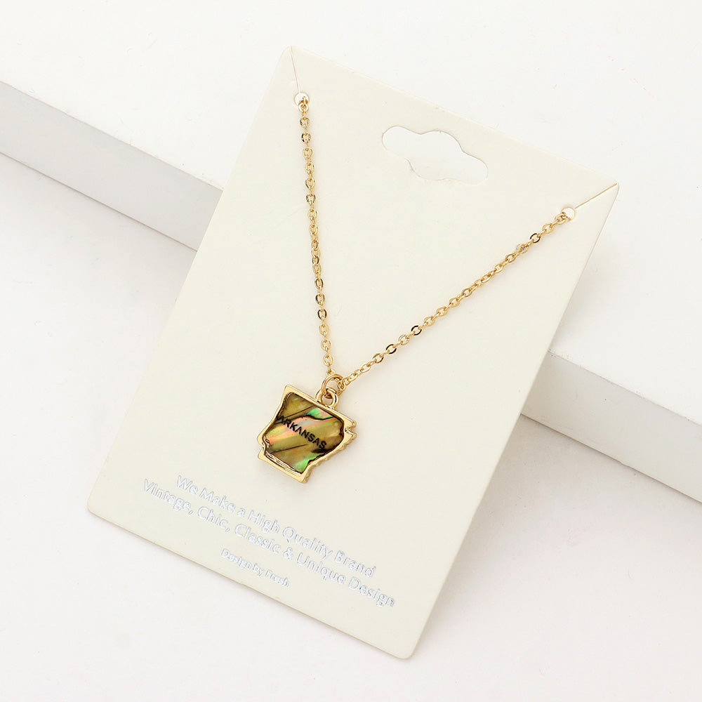 Madeline Love Abalone, Gold Arkansas State Map Abalone Pendant Necklace - Necklaces