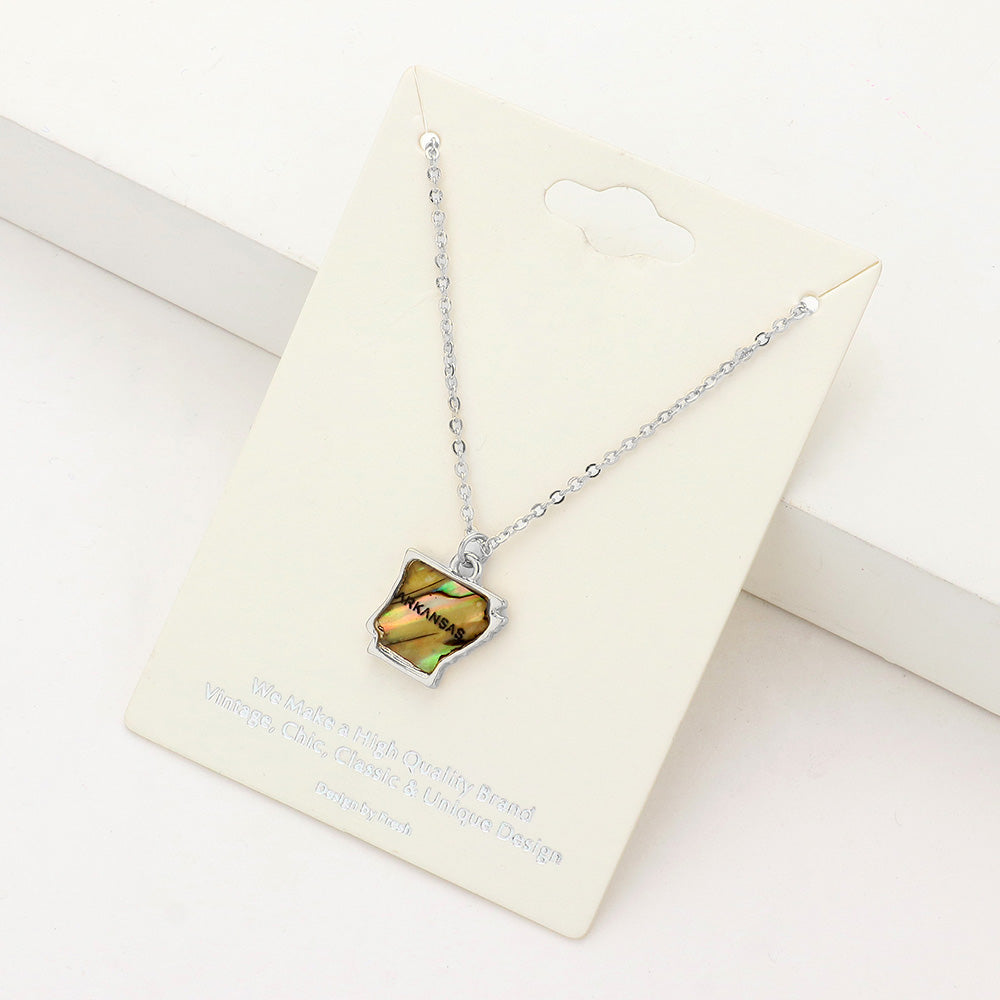Madeline Love Abalone, Rhodium Arkansas State Map Abalone Pendant Necklace - Necklaces