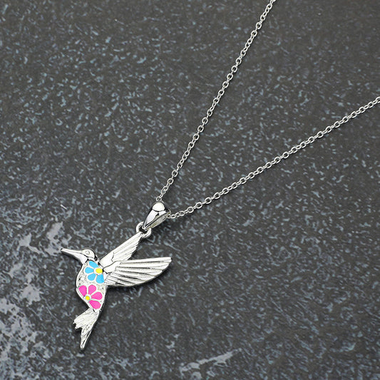 Madeline Love Multi, Silver Enamel Flower Metal Bird Pendant Necklace - Jewelry