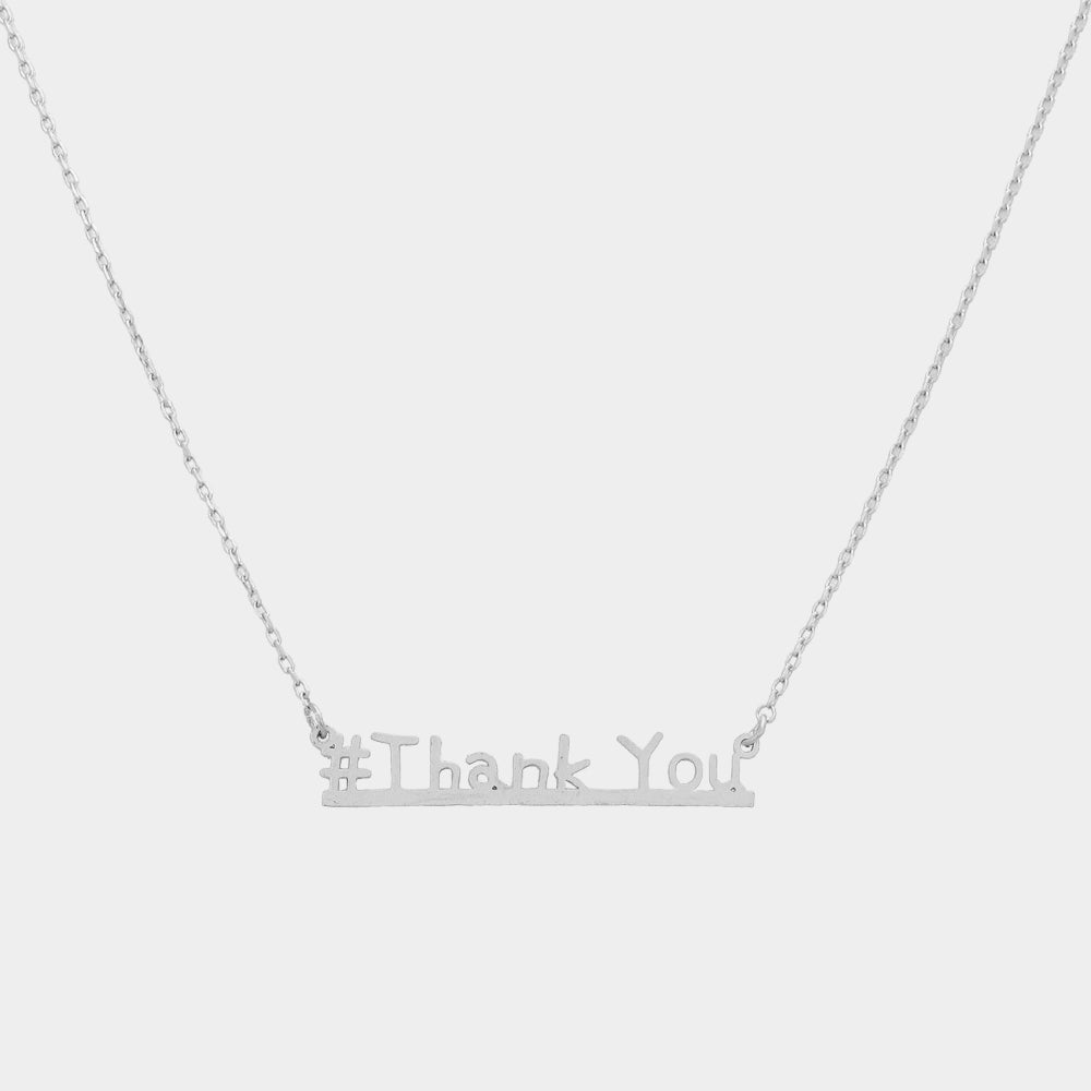 Madeline Love Worn Silver #Thank you Message Pendant Necklace - Necklaces
