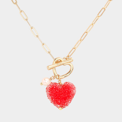 Heart Pearl Pendant Toggle Necklace