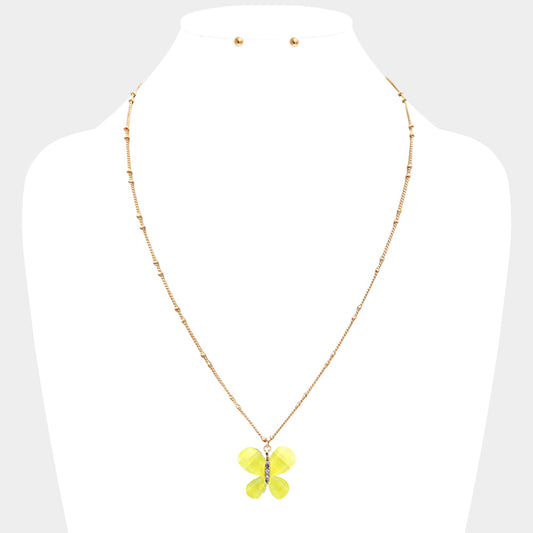 Madeline Love Yellow Glittered Resin Butterfly Pendant Necklace - Necklaces