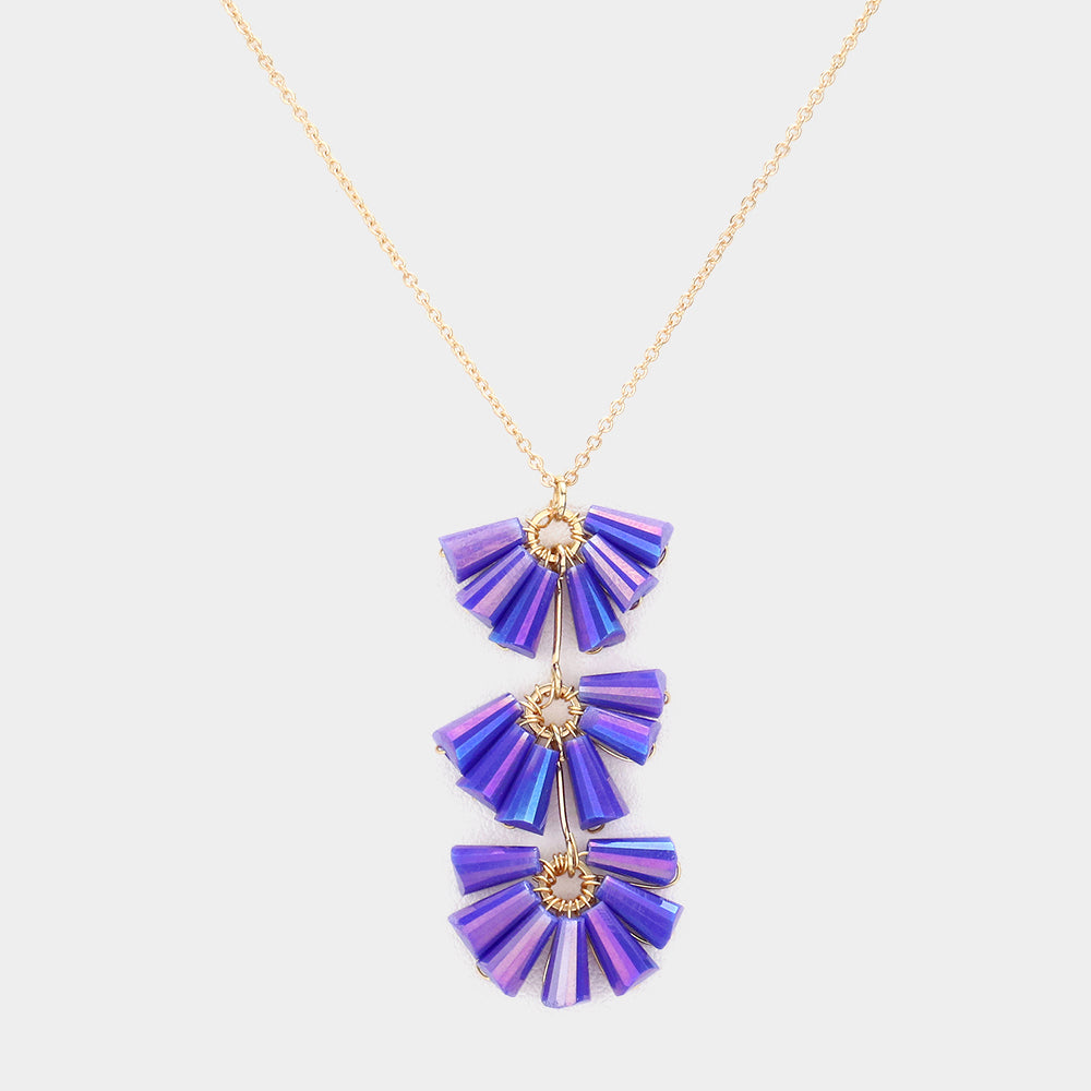 Madeline Love Blue Trapezoid Bead Wrapped Link Pendant Necklace - Necklaces