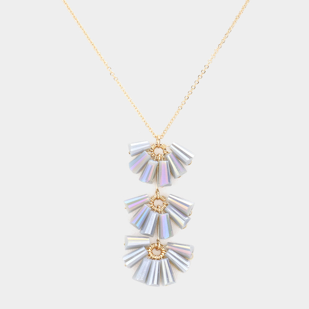 Madeline Love Gray Trapezoid Bead Wrapped Link Pendant Necklace - Necklaces