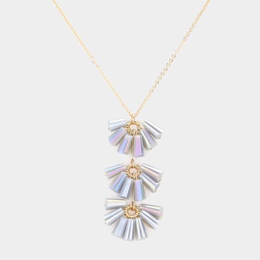 Madeline Love Gray Trapezoid Bead Wrapped Link Pendant Necklace - Necklaces