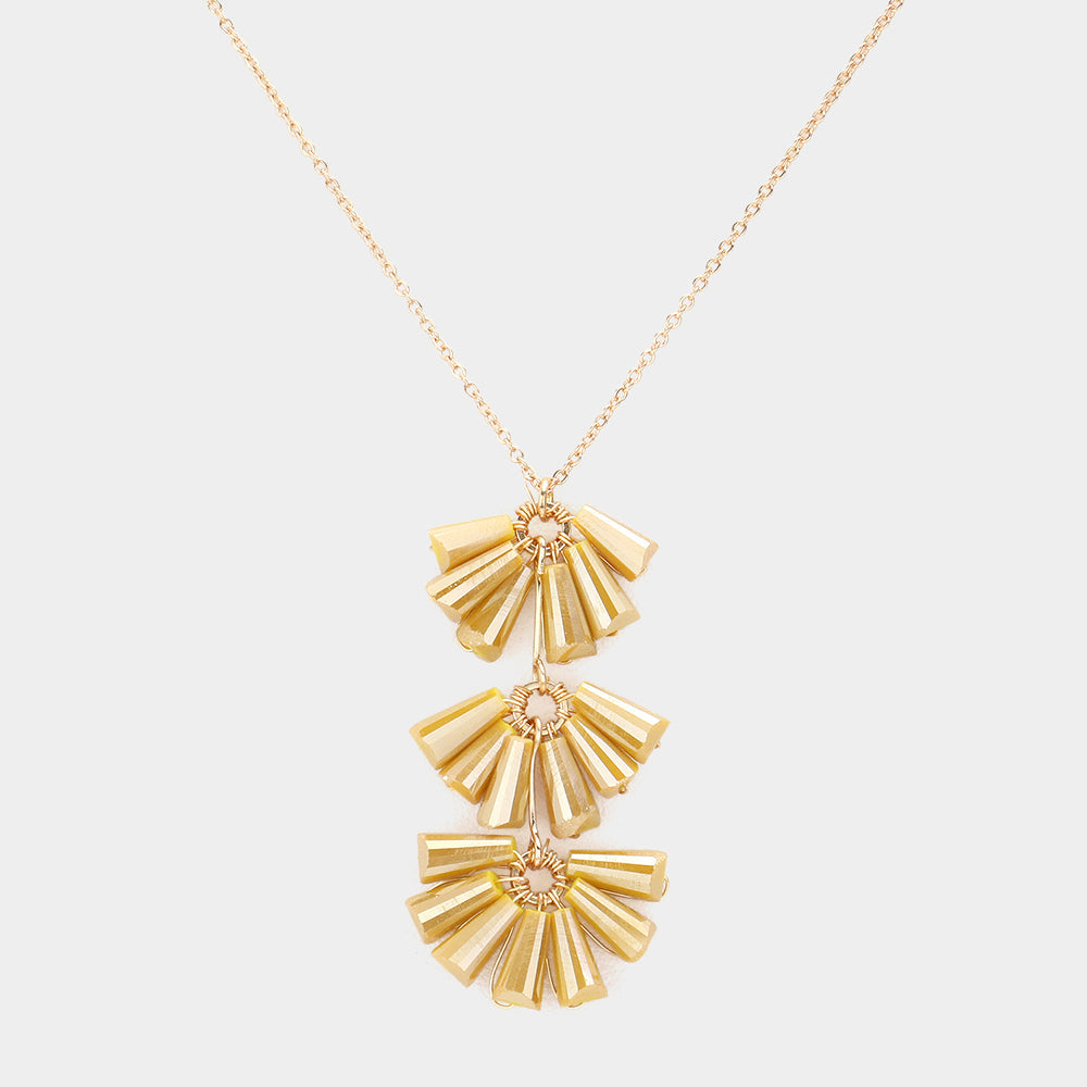 Madeline Love Mustard Trapezoid Bead Wrapped Link Pendant Necklace - Necklaces