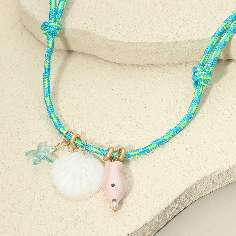 Madeline Love Mint Starfish Seashell Fish Charm Adjustable Cord Necklace - Necklaces