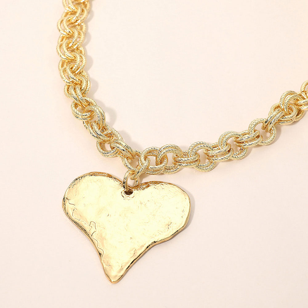 Madeline Love Gold Metal Heart Pendant Chunky Chain Necklace