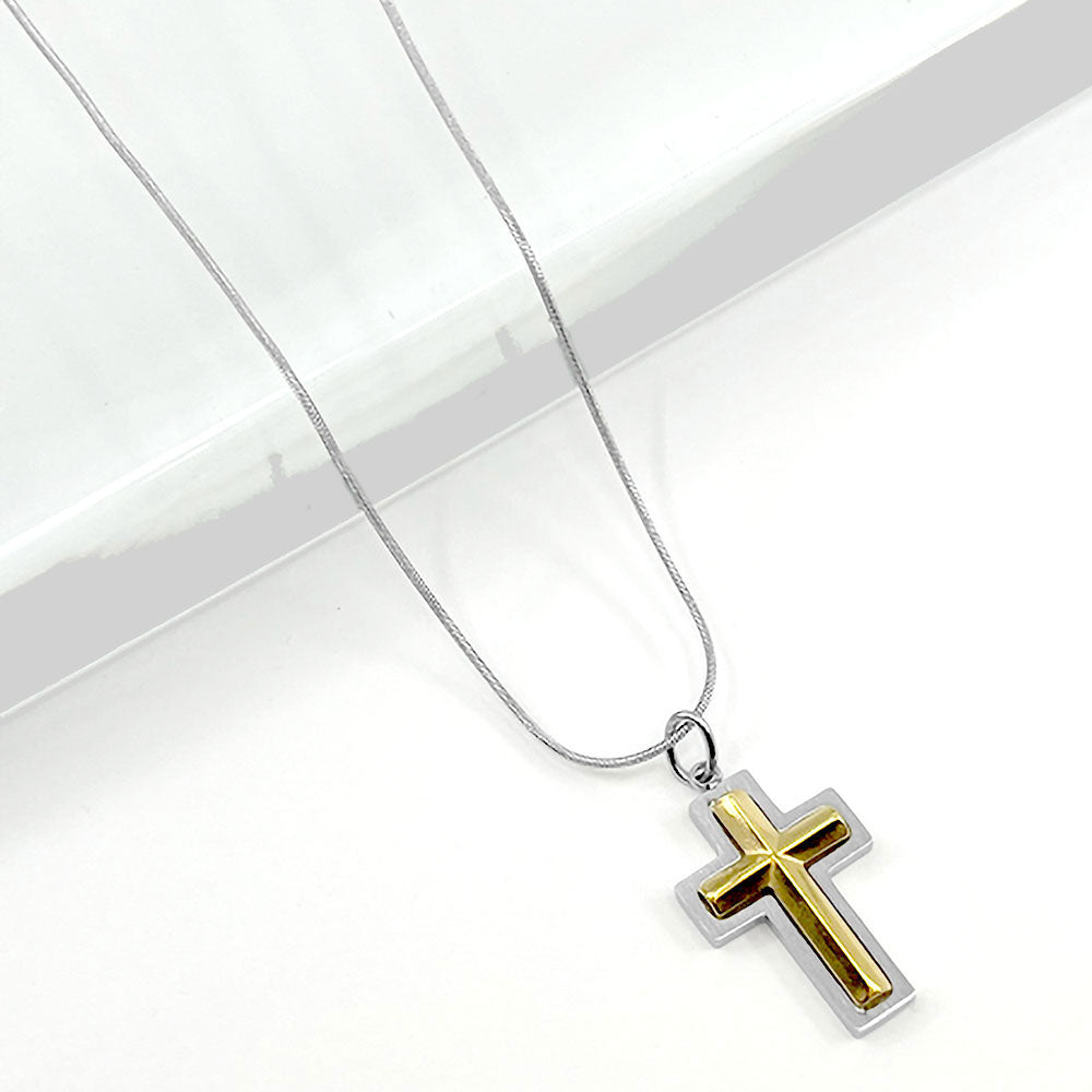Madeline Love Rhodium Stainless Steel Two Tone Cross Pendant Necklace - Jewelry