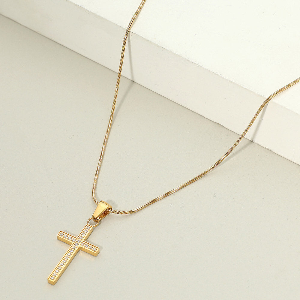 Madeline Love Gold 18K Gold Dipped Stainless Steel Stone Paved Cross Pendant Necklace - Jewelry
